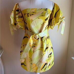 Tea n Cup Bright Yellow Satin Dress